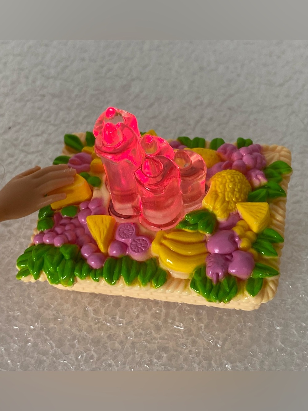 Vintage BARBIE Mattel 1999 Toy Light Up Candle Fruit Cake Centerpiece - Works